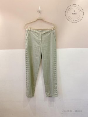 Calça Linho Detalhes Maria Filó Verde | Tam: 38